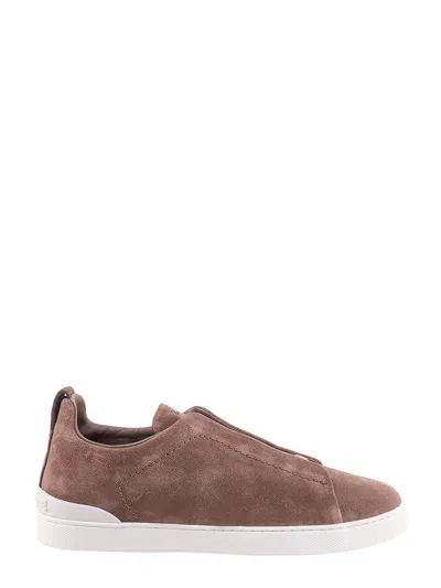 Zegna Triple Stitch Sneakers In Brown