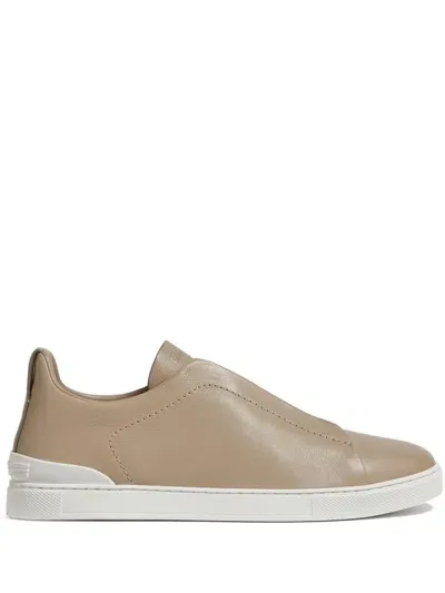 Zegna Triple Stitch Sneakers In Brown