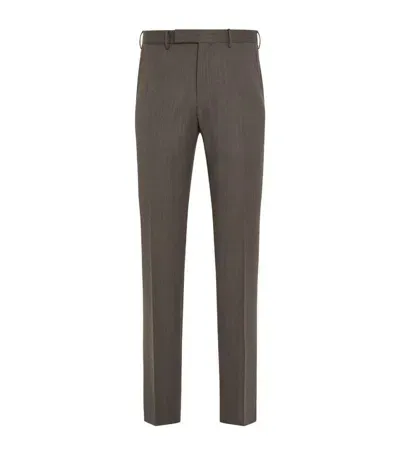 Zegna Trofeo Wool Tailored Trousers In Brown