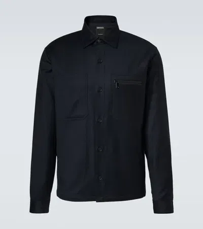 Zegna Wool Overshirt In Blue