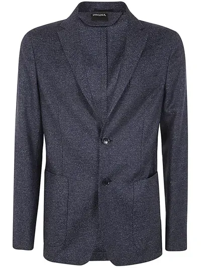 Zegna Blazer Single-breasted Textured Fabric In Blue