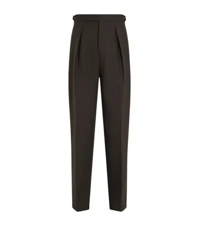 Zegna Wool Wide-leg Tailored Trousers In Brown