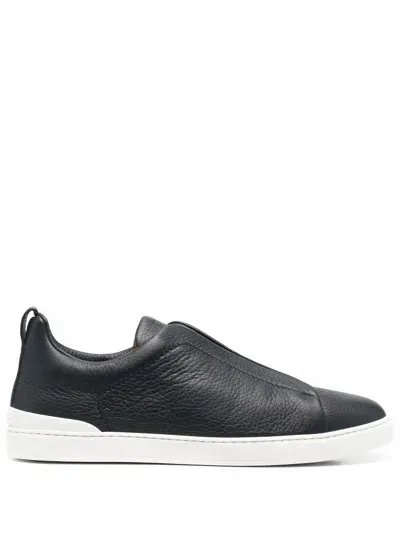 Zegna Leather Sneakers In Blue