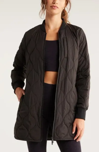 Zella Longline Onion Quilted Bomber Jacket In Black