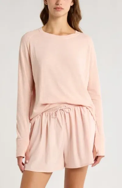 Zella Relaxed Long Sleeve Slub Jersey T-shirt In Pink Peach