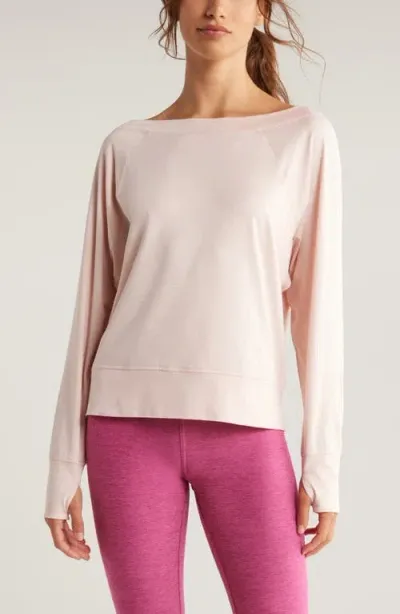 Zella Restore Soft Lite Boat Neck Top In Pink Peach