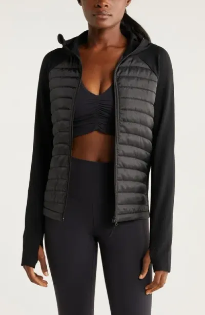 Zella Seamless Mixed Media Puffer Jacket In Black