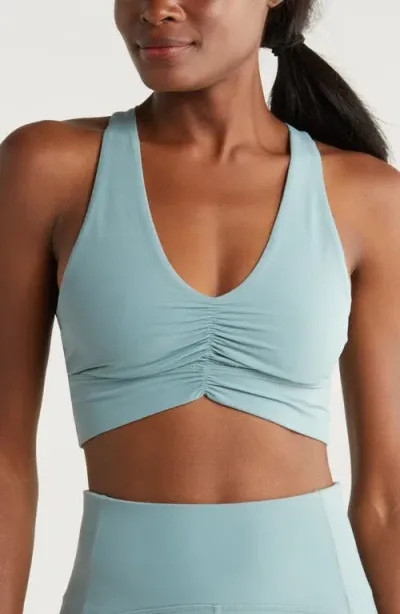 Zella Studio Luxe Ballet Longline Sports Bra In Grey Thunder