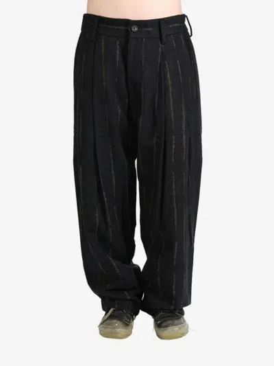 Ziggy Chen Striped Virgin-wool Wide-leg Trousers In Black