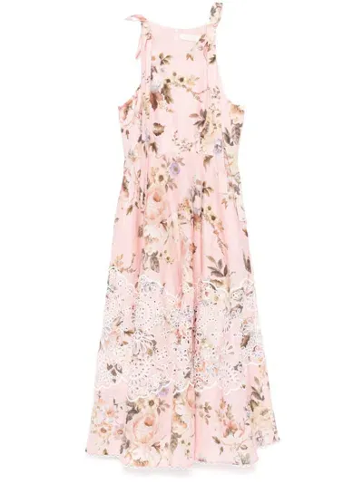 Zimmermann Acacia Broderie Midi Dress In Pink