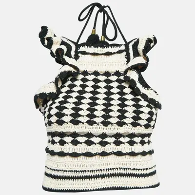 Pre-owned Zimmermann Beige/black Crochet Knit Anneke Halter Neck Top S