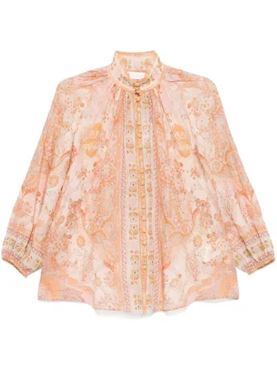 Zimmermann Billow Shirt In Pink & Purple