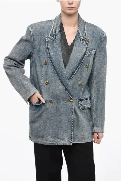 Zimmermann Denim Double-breasted Luminosity Blazer In Blue