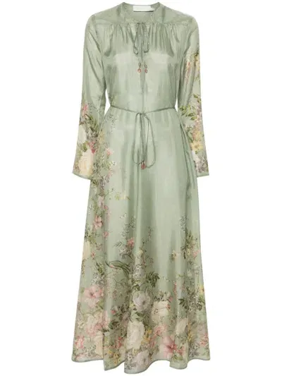 Zimmermann Floral Print Silk Maxi Dress In Green