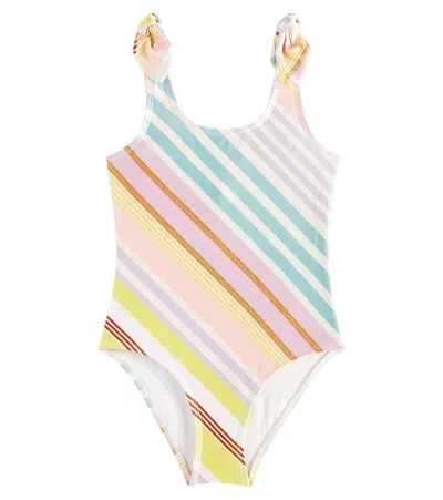 Zimmermann Kids' Halliday Striped Bow-detail Swimsuit In Purple