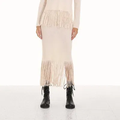 Zimmermann Kaleidoscope Fringed Cashmere-blend Midi Skirt In Ivory