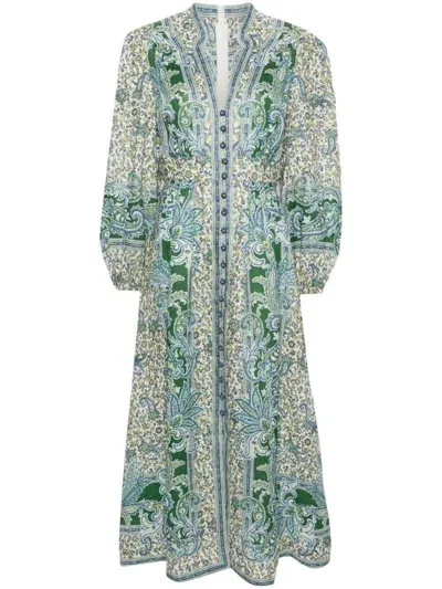 Zimmermann Midi Dress Ottie Plunge Clothing In Green