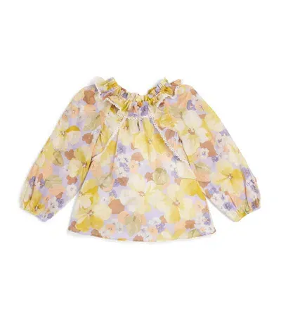 Zimmermann Kids' Pop Gathered-neck Blouse In Yellow