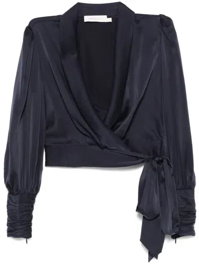 Zimmermann Silk Wrap Top In Blue