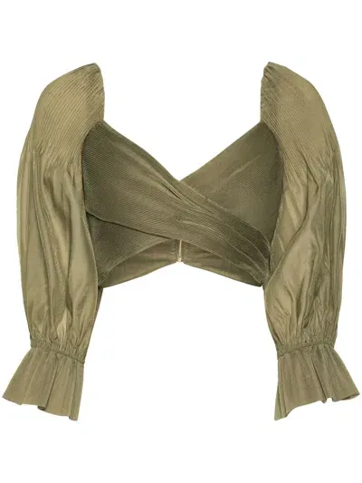 Zimmermann Pleated Bodice Fluted Cuffs In Green