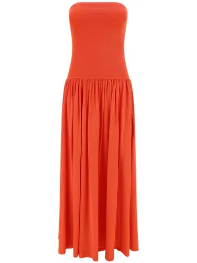 Zimmermann Tranquility Pleated Strapless Maxi Dress In Red