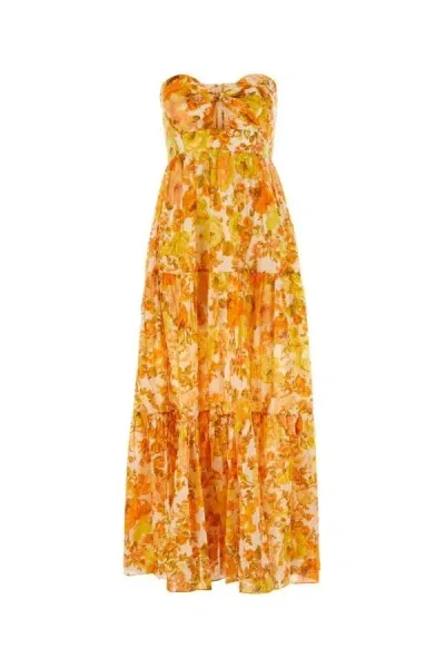 Zimmermann Orange Raie Floral Print Cotton Dress In Yellow Orange Floral