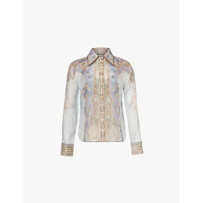 Zimmermann Womens Blue Paisley Eden Body Paisley-print Linen And Silk Blend Shirt In Multi