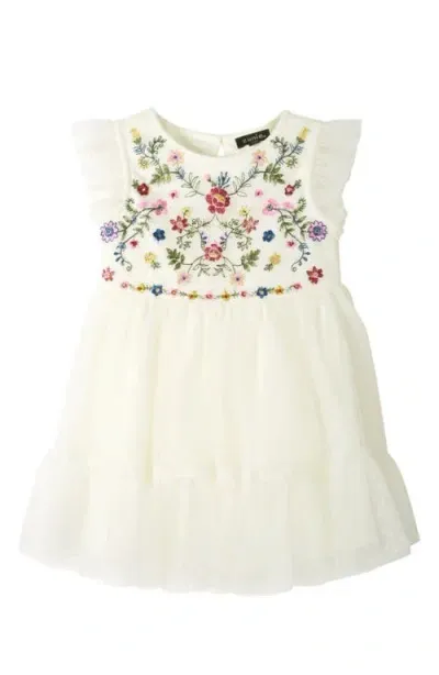 Zunie Babies'  Embroidered Ruffle Dress In Ivory/multi