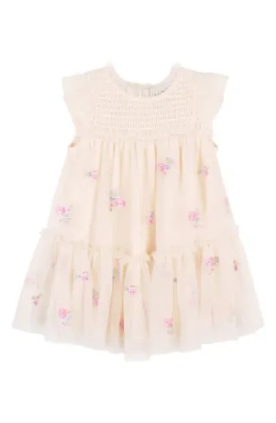 Zunie Babies'  Embroidered Ruffle Mesh Dress In Blush