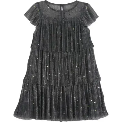 Zunie Kids' Confetti Metalllic Tiered Party Dress In Charcoal