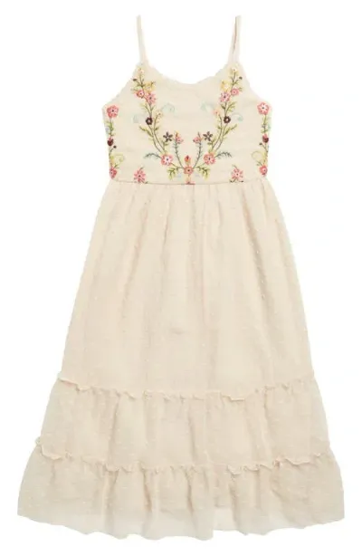 Zunie Kids' Floral Embroidered Dress In Ivory