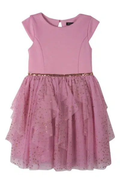 Zunie Kids' Glitter Mesh Cascade Party Dress In Antique Rose