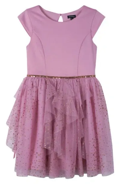 Zunie Kids' Glitter Mesh Cascade Party Dress In Antique Rose