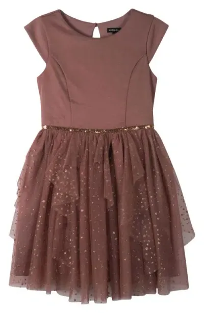 Zunie Kids' Glitter Mesh Cascade Party Dress In Mocha Rose Gold