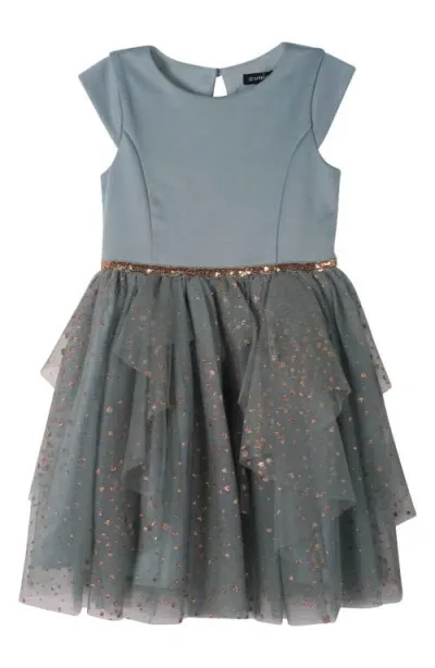 Zunie Kids' Glitter Mesh Cascade Party Dress In Sage