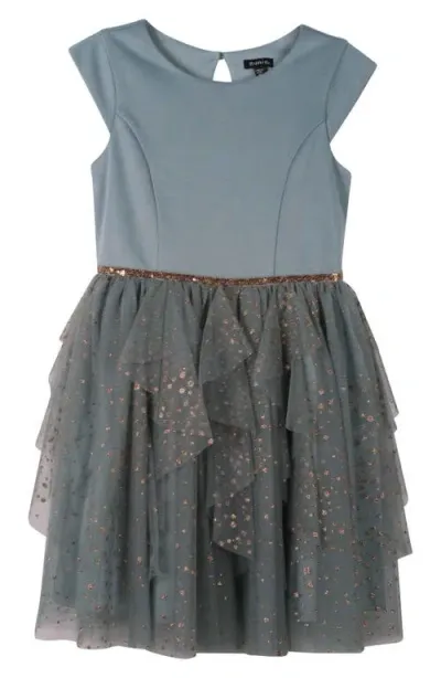 Zunie Kids' Glitter Mesh Cascade Party Dress In Sage