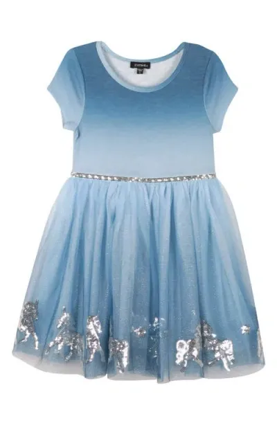 Zunie Kids' Gradient Tulle Party Dress In Dusty Blue