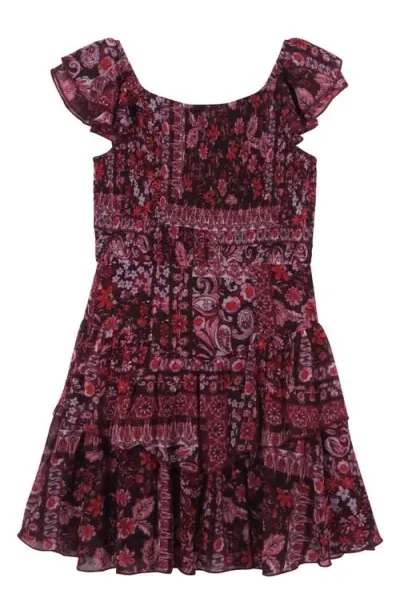 Zunie Kids' Ruffle Smocked Chiffon Dress In Burgundy