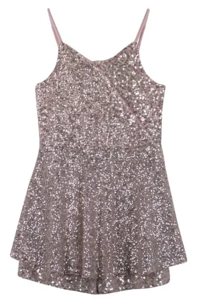 Zunie Kids' Sequin Skirted Romper In Blush Silver