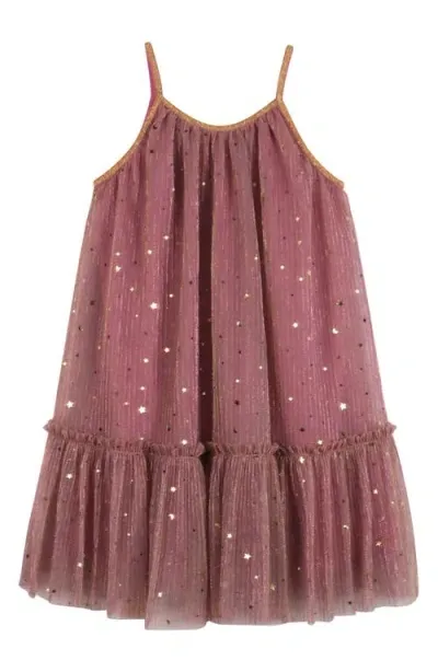 Zunie Kids' Star Confetti Pleated Party Dress In Rose Gold