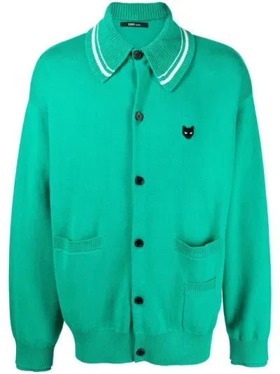 Zzero By Songzio Logo-patch Crew-neck Cardigan In Green