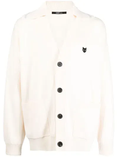 Zzero By Songzio V-neck Logo-patch Cardigan In Neutrals