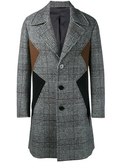 Neil Barrett Virgin Wool Blend Check Paneled Coat In Brown