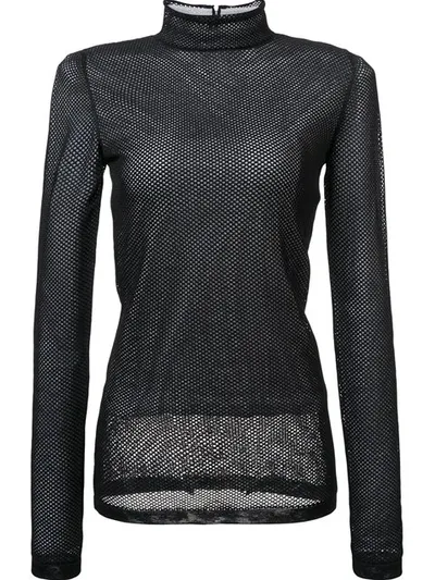 Loewe Layered Mesh And Metallic Knitted Turtleneck Top In Schwarz/silber