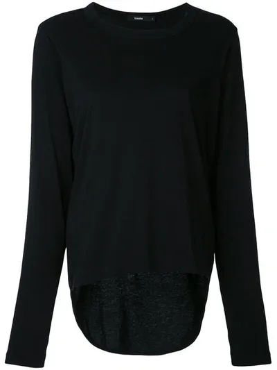 Bassike Crew Neck Long Sleeve Top In Black