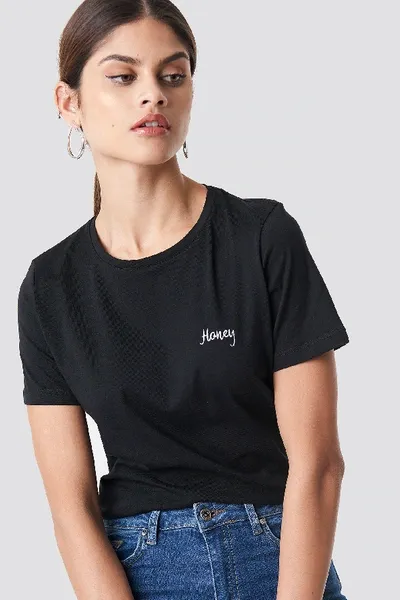 Na-kd Honey Embroidery Basic Tee - Black