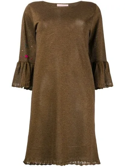 Kristina Ti Embellished Trumpet Sleeve Dress In Brown