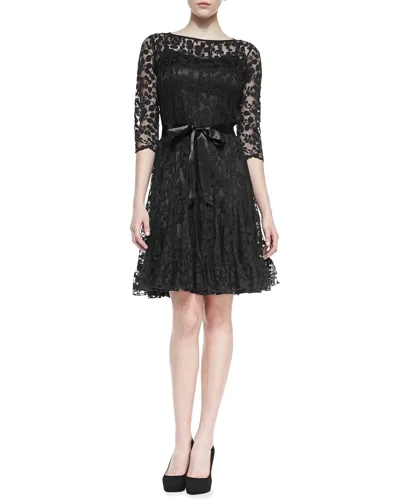 Rickie Freeman For Teri Jon 3/4-sleeve Lace Overlay Cocktail Dress In Black