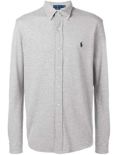 Ralph Lauren Logo Embroidered Button-down Shirt In Grey