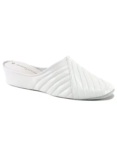 Jacques Levine Two-tone Metallic Quilted Slippers In White